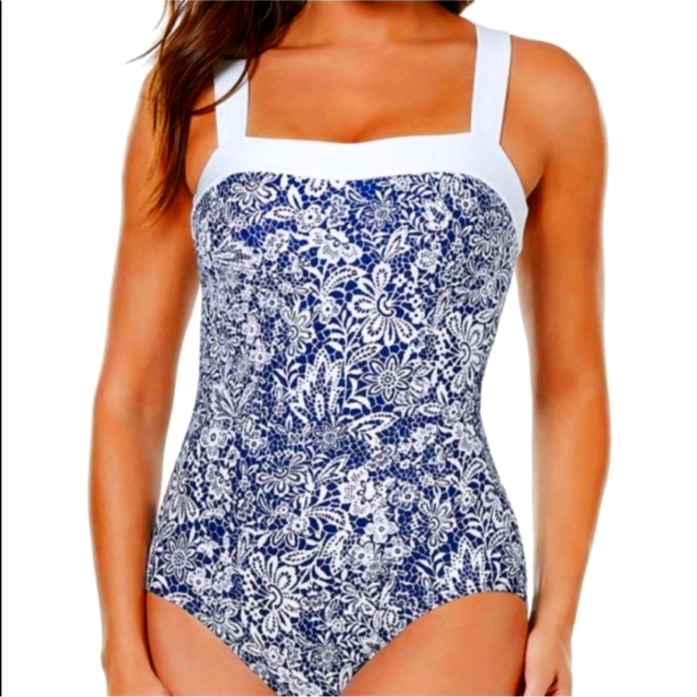 Miraclesuit Lace Print Navy One Piece Swim 18